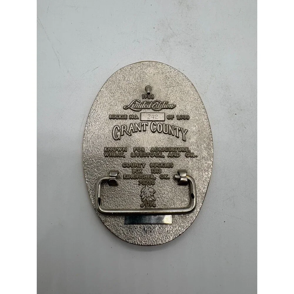 Vintage Grant County OK Heritage Belt Buckle 1986 County Buckles Gold Silver Ton